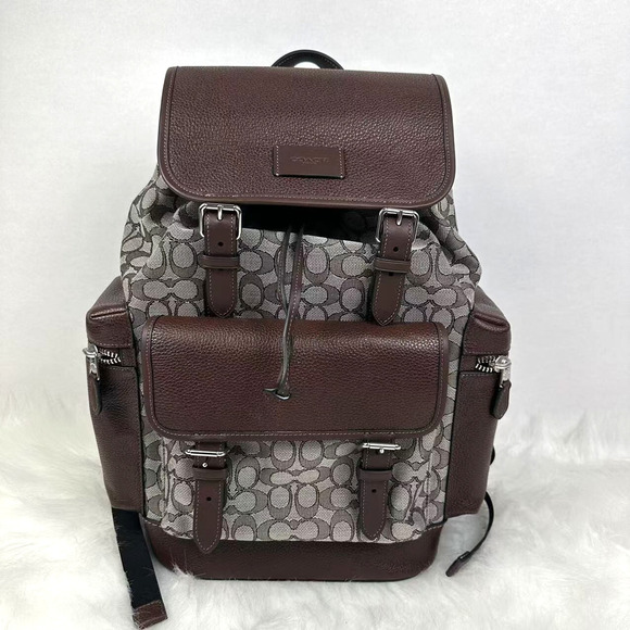 Coach Men's Sprint Backpack In Signature Jacquard/Leather In Oak/Maple CT016 NWT - Picture 1 of 12